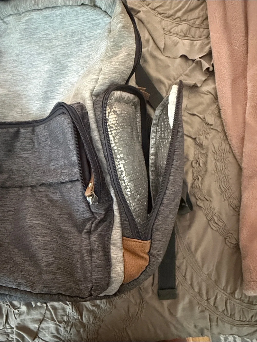 Eddie Bauer Two-Tone Gray Backpack with Brown Accents